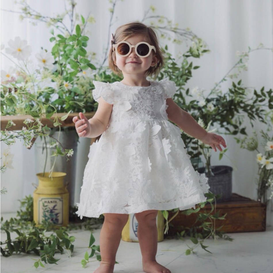 Adorable White Floral 3d Lace Toddler Dress
